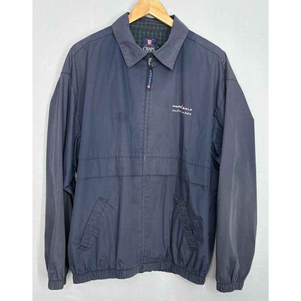 Chaps Ralph Lauren Golf Windbreaker Jacket Mens Blue Pockets Large Vintage 90s